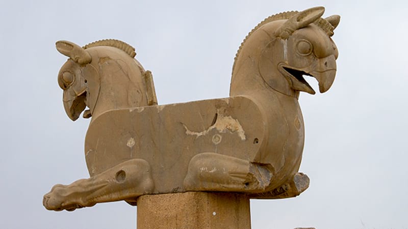 Head of the pillar in persepolis from achaemenid dynasty near shiraz